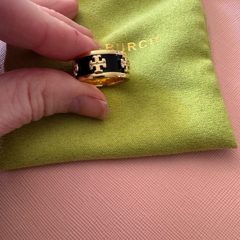 Tory Burch Black and Gold Statement Ring Size 7